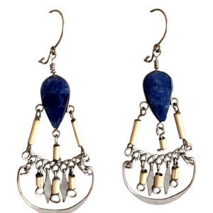 Lapis Lazuli Bamboo .925 Silver Earrings #126